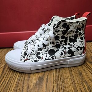 Disney Women's Mickey Mouse Sneakers - Black and White Mickey Design